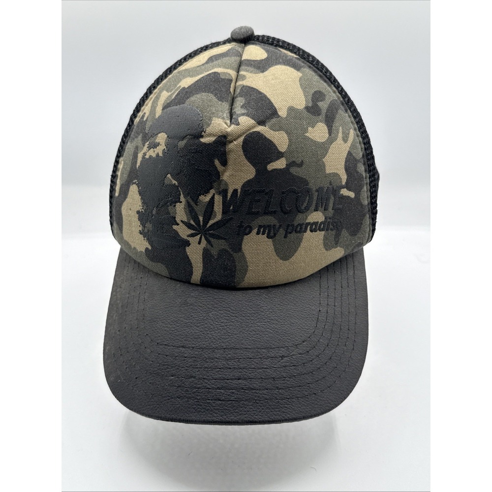 Weed Leaf Camo Hat Cap Pot Cannabis Marijuana Snapback Y2K Strapback Mesh